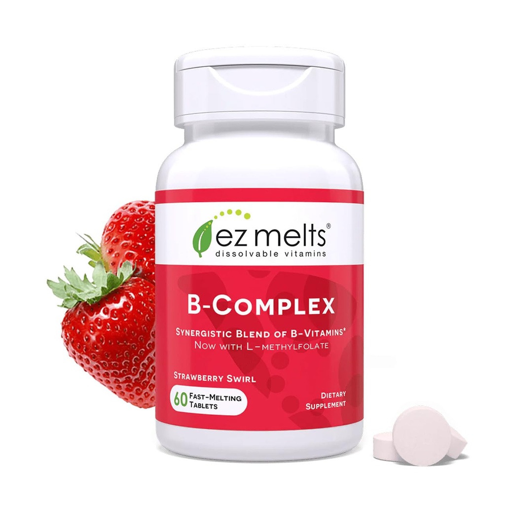 EZ Melts Dissolvable Vitamin B-Complex con Methyl B12 e Methyl Folate, Sugar-Free, 2-Month Supply - 1 Pack