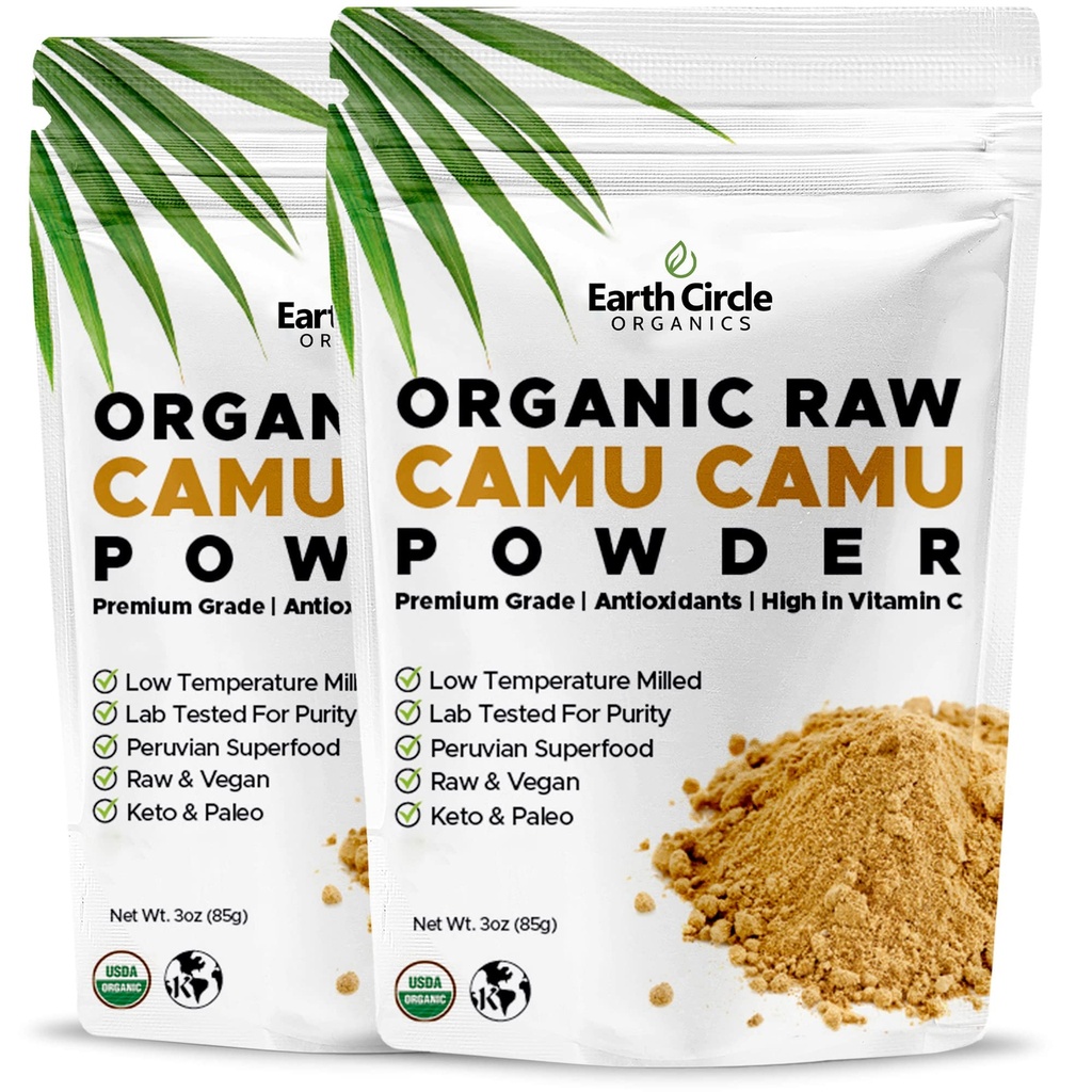 Earth Circle Organics Camu Camu Polvere – Polvere cruda organica di bacche con vitamina C & Antiossidanti naturali – Vegan, Kosher, Superfood non OGM per Immunity & Energy – 3oz (Pack of 2)