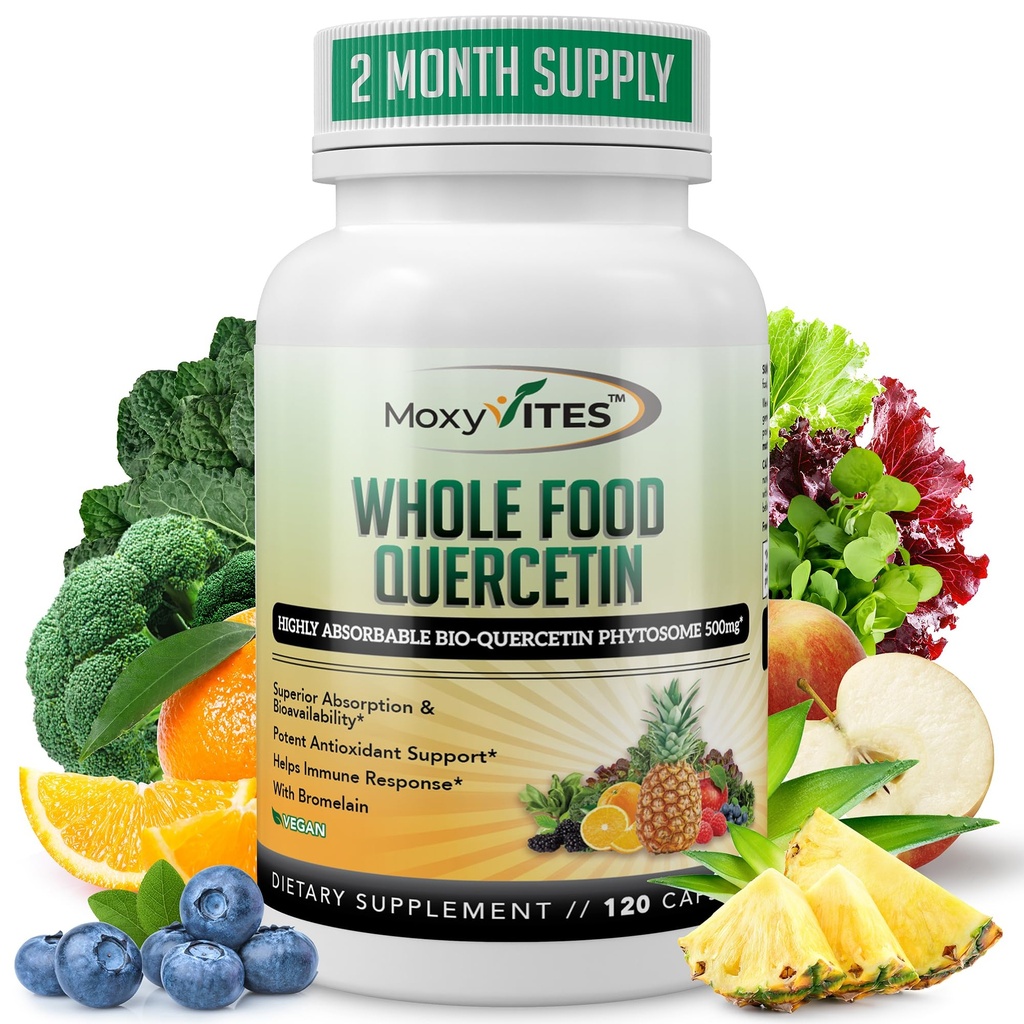 MoxyVites Quercetin con Bromelain 500mg Supplemento - Bioactive Phytosome Complex, Pure Organic Whole Food Seasonal Support, Antiossidante, 20X Absorption & Bioavailability-120 Caps