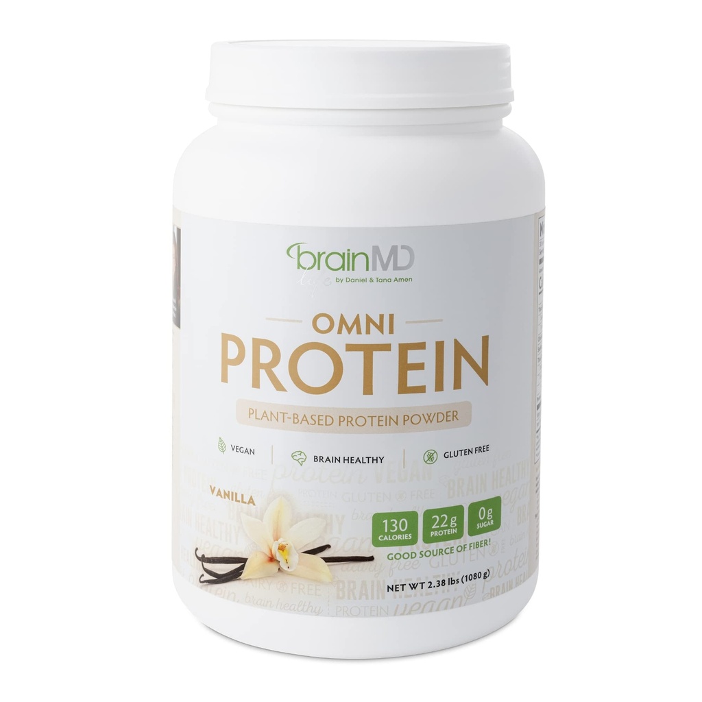 BRAINMD Dr Amen Omni Protein Vanilla - 2.38 lbs - Polvere proteica basata sulle piante - promuove Energy & Exercise Recovery - Vegan, Vegetariano, Sugar Free, Gluten Free - 30 Serve