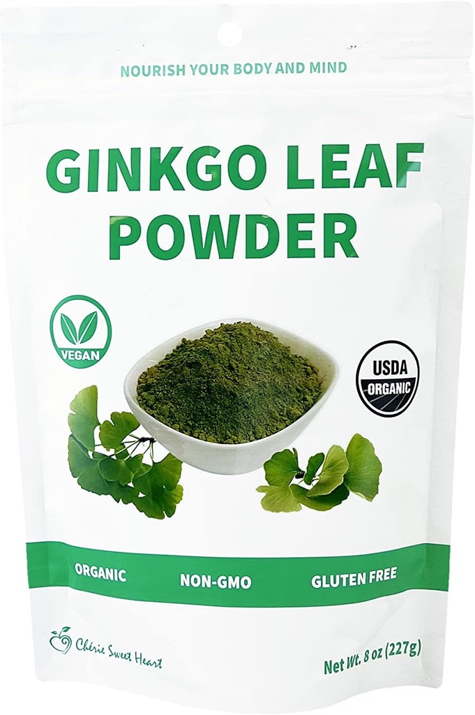Chérie Sweet Heart Organic Ginkgo Biloba Leaf Powder, Filler Free, Senza OGM, Vegan Friendly (8 once)