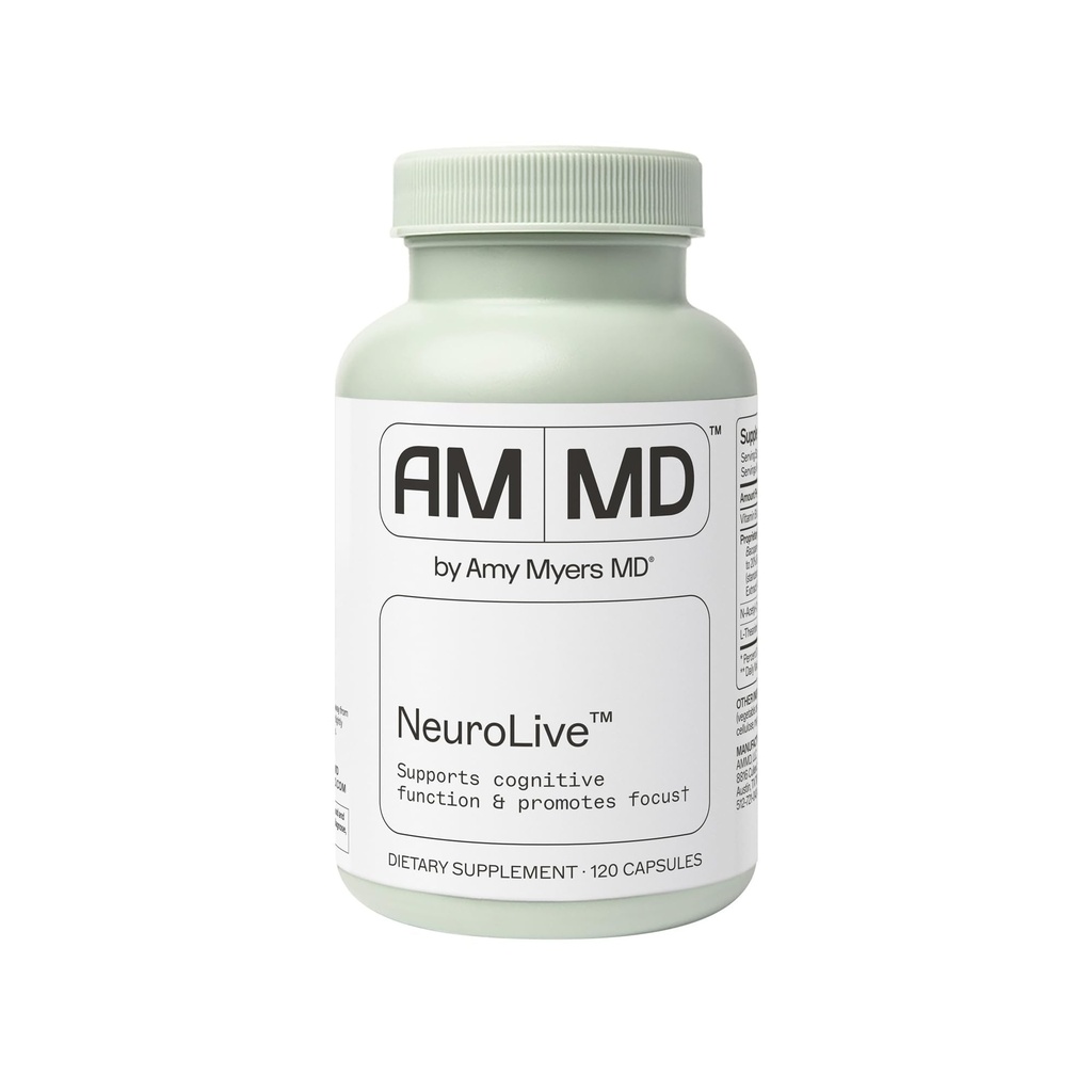 Amy Myers MD NeuroLive - Integratore di salute del cervello per la funzione cognitiva e il supporto di messa a fuoco - con vitamina B - senza glutine, non-giorniario e non-soia - 120 capsule (60 Serve)