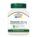 21st Century Turmeric 500 mg Plus Black Pepper Extract Capsule Vegetariani, 60 Conte