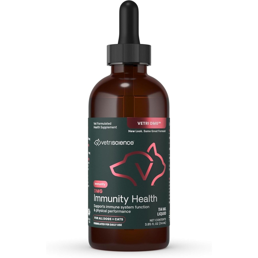 VETRISCIENCE DMG Immunity Health Easy-Dose Liquid, Vetri DMG Integratore di supporto immunitario per cani e gatti, soluzioni anallergiche, prestazioni di supporto, Stamina, risposta immunitaria, DMG (dimetilglicina), 114 ml