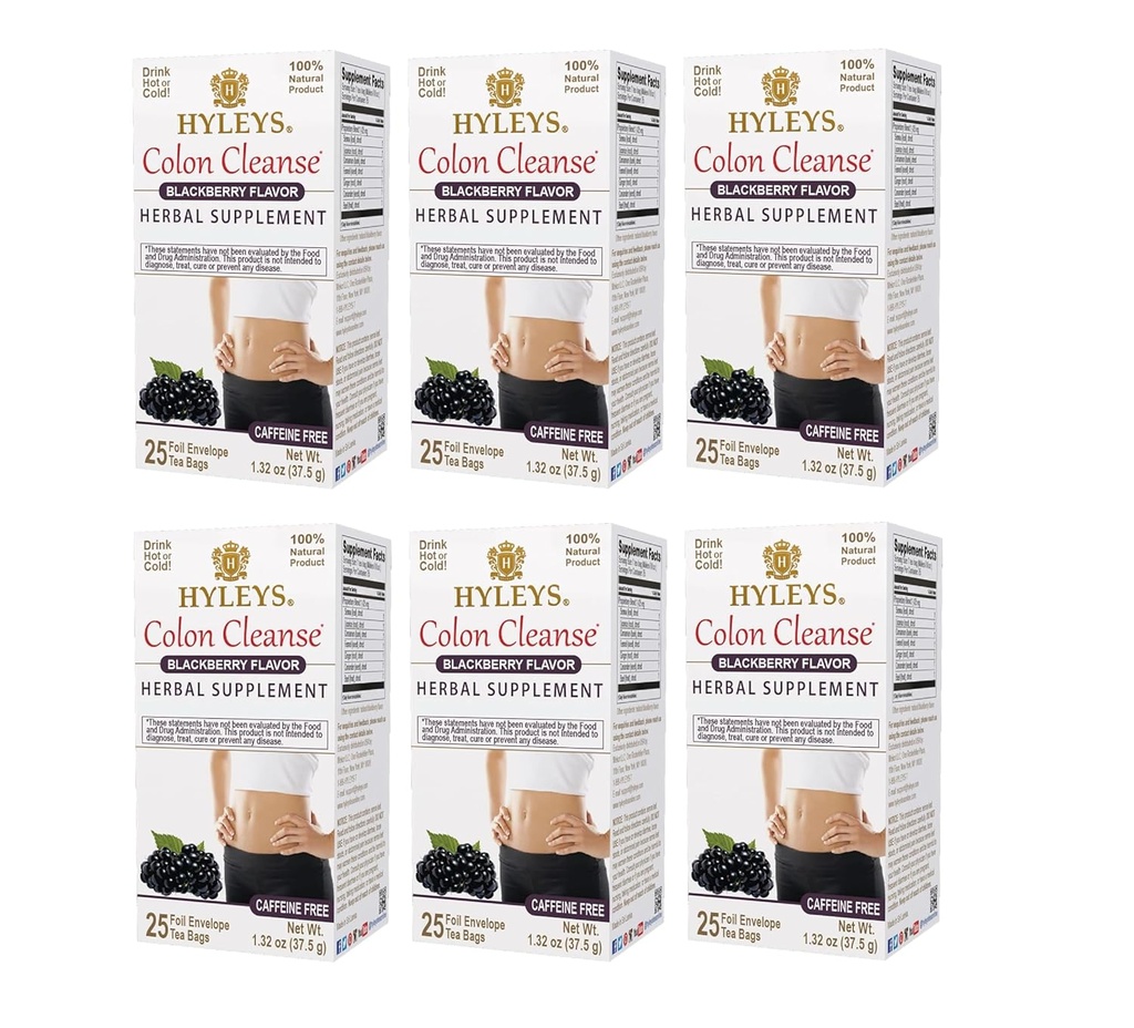 Hyleys Colon Cleanse Tea Blackberry Flavor (6 Confezione - 150 Borse da tè Totale)