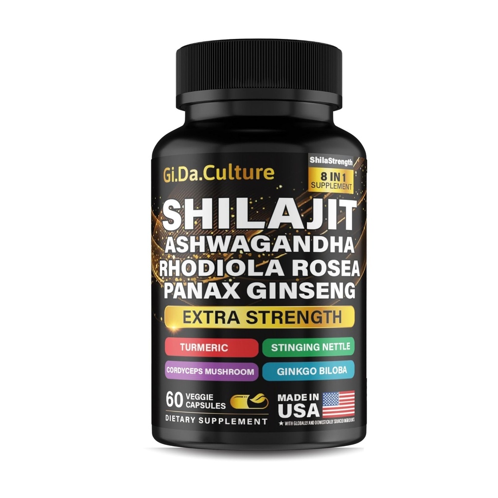 Shilajit Ashwagandha Rhodiola Rosea Panax Ginseng - per uomini e donne - capsule Shilajit - 60 capsule di verdure