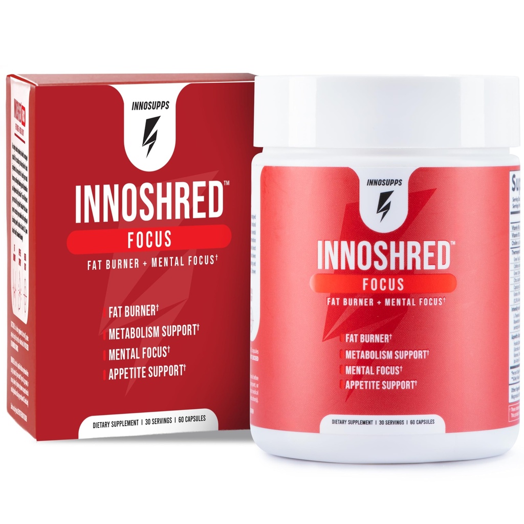 Inno Shred Focus Day Time Fat Burner, 100mg Capsimax, Grains of Paradise, Caffeina organica, Estratto di tè verde, Appetite Suppressant, Supporto per la perdita di peso, 60 Veggie Capsules (60 capsule, con messa a fuoco)