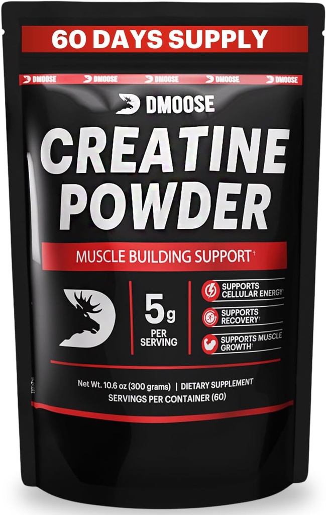 Polvere di Monoidrato di Creatina di DMoose - Polvere di creatina per il guadagno del muscolo & il supplemento di recupero - 300g per Serv (5g) 2 Scoops - 60 Serve