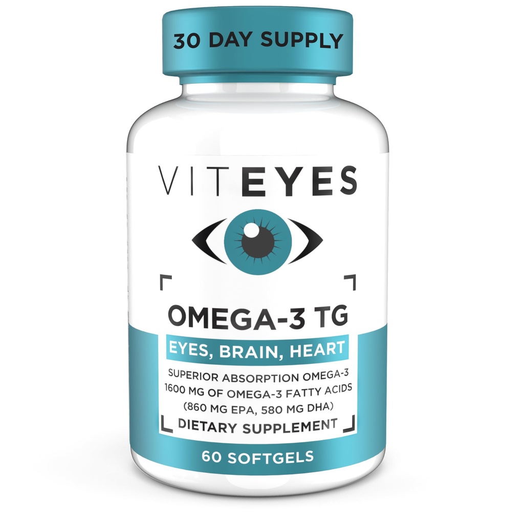 Viteyes Omega-3 TG supporta la salute degli occhi e del cuore, naturale Trigliceride Fish Oil Formula, chiaro, 60 conte