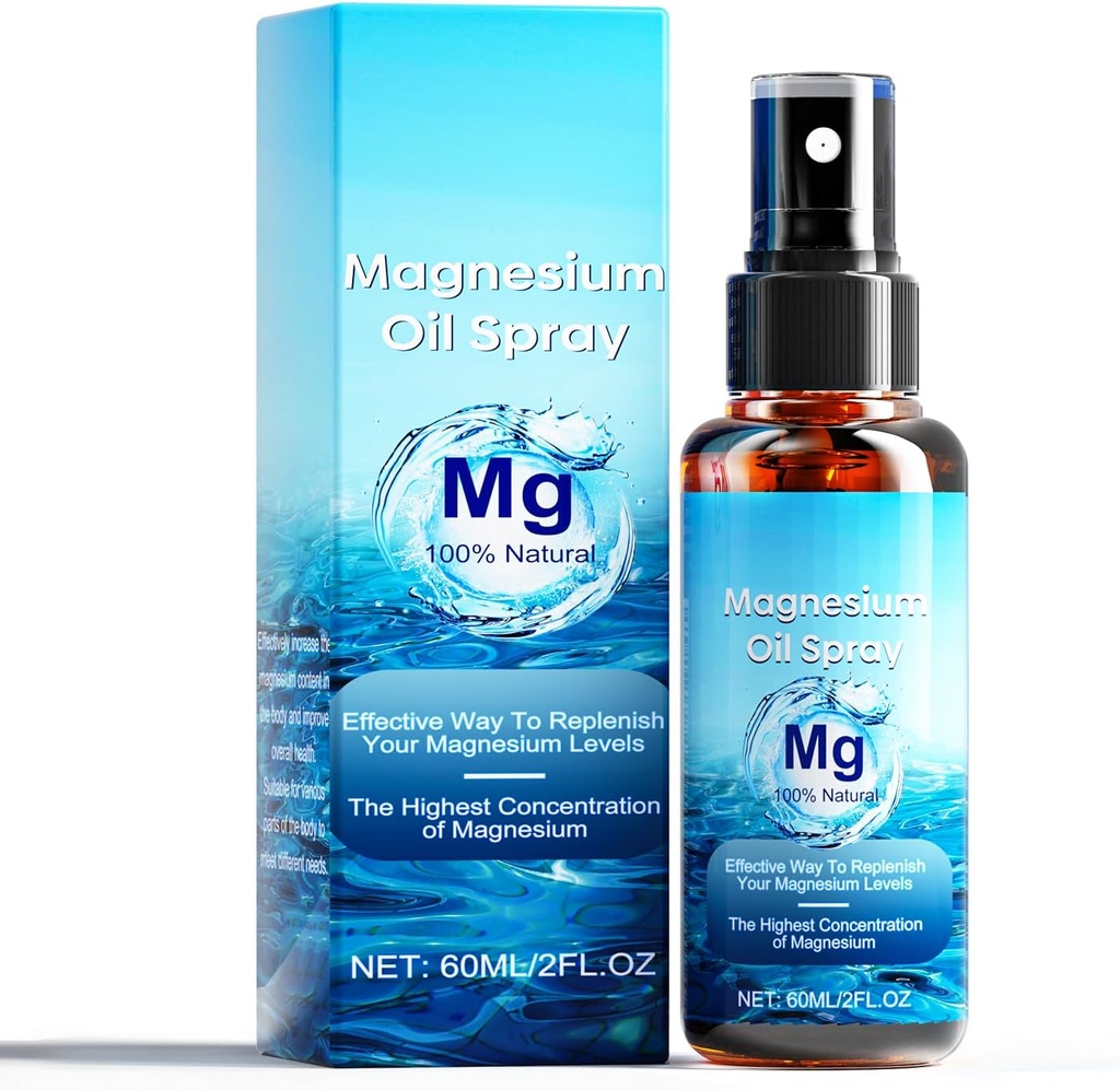 Spray di olio di magnesio, 100% puro naturale Magnesio Olio Extra Forza, 60Ml Skin & Body Organic Magnesium Chloride Oil Spray, Liquid Magnesium Skin Spray per i piedi