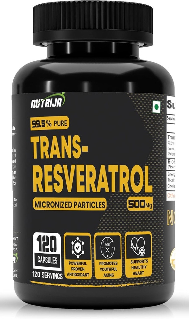 Trans Resveratrolo 500MG Capsule - 99,5% Pure Micronized ed Altamente Biodisponibile Supplemento | Slow Down Aging, Proven potente antiossidante | Migliora il metabolismo &amp; salute del cuore (120 capsule)
