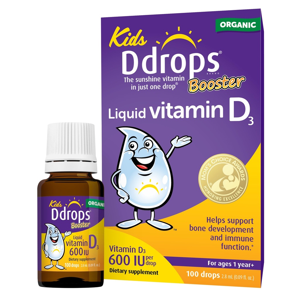 Ddrops bambini Booster 600IU 100 gocce - Vitamina liquida giornaliera D per bambini. Supporta forti ossa e sistema immunitario nei bambini. Nessun Preservatives, No Sugar, Non OGM, Allergy-Friendly