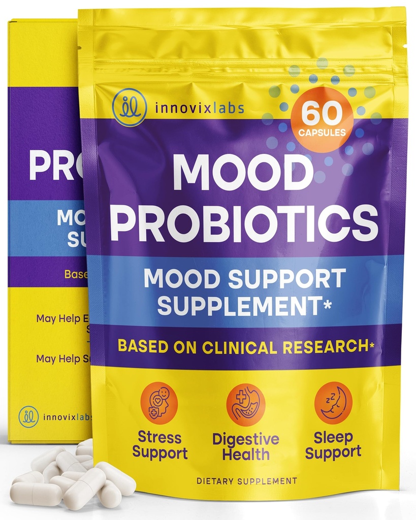 InnovixLabs Mood Probiotic per le donne e gli uomini, Clinically Studied Digestive & Mood Support Supplement, Lactobacillus helveticus Rosell-52ND & Bifidobacterium longum Rosell-175, 60 Capsule