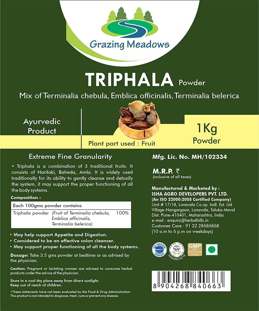 Meadows Triphala Polvere - 1 Kg Triphala Churna Polvere