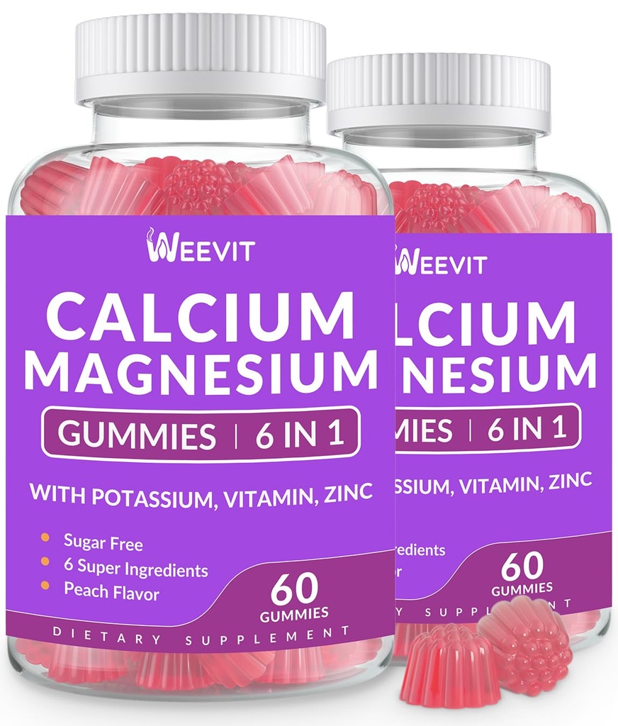 Zucchero Calcium Gummies w/Vitamin D3 K2, Calcium Magnesium Zinc Gummies per Bone, Muscolo e Immune, Algae CA Magnesium 2:1 Ratio Calcium Supplemento per Donne & Uomini - Vegan
