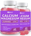 Zucchero Calcium Gummies w/Vitamin D3 K2, Calcium Magnesium Zinc Gummies per Bone, Muscolo e Immune, Algae CA Magnesium 2:1 Ratio Calcium Supplemento per Donne & Uomini - Vegan