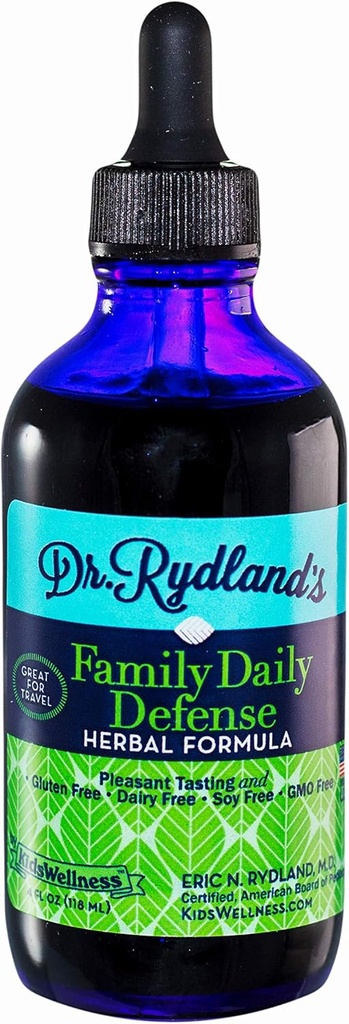 Dr. Rydland's Herbal Supplement | Creato da KidsWellness | Family Daily Defense | per uso quotidiano e viaggio | Bottiglia di 4 once