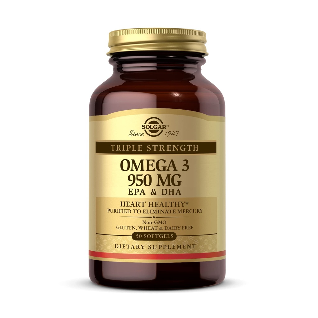 Solgar Triple Strength Omega 3 950 mg - 50 Softgels - Supporta Joint & Skin Health - Non OGM, Gluten Free, Dairy Free - 50 Serve