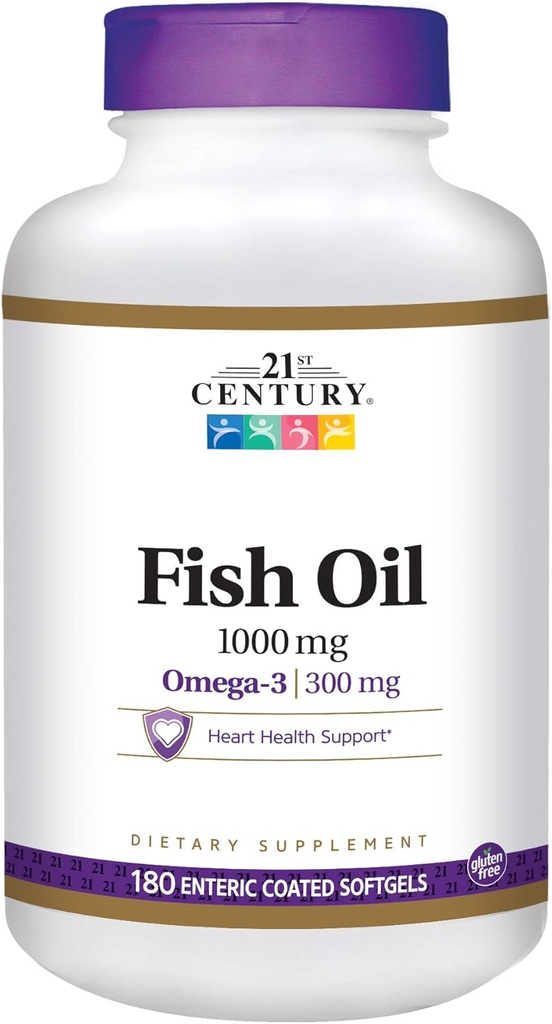 21st Century Fish Oil 1000 mg Enteric Coated Softgels, 180-Pack of 2)