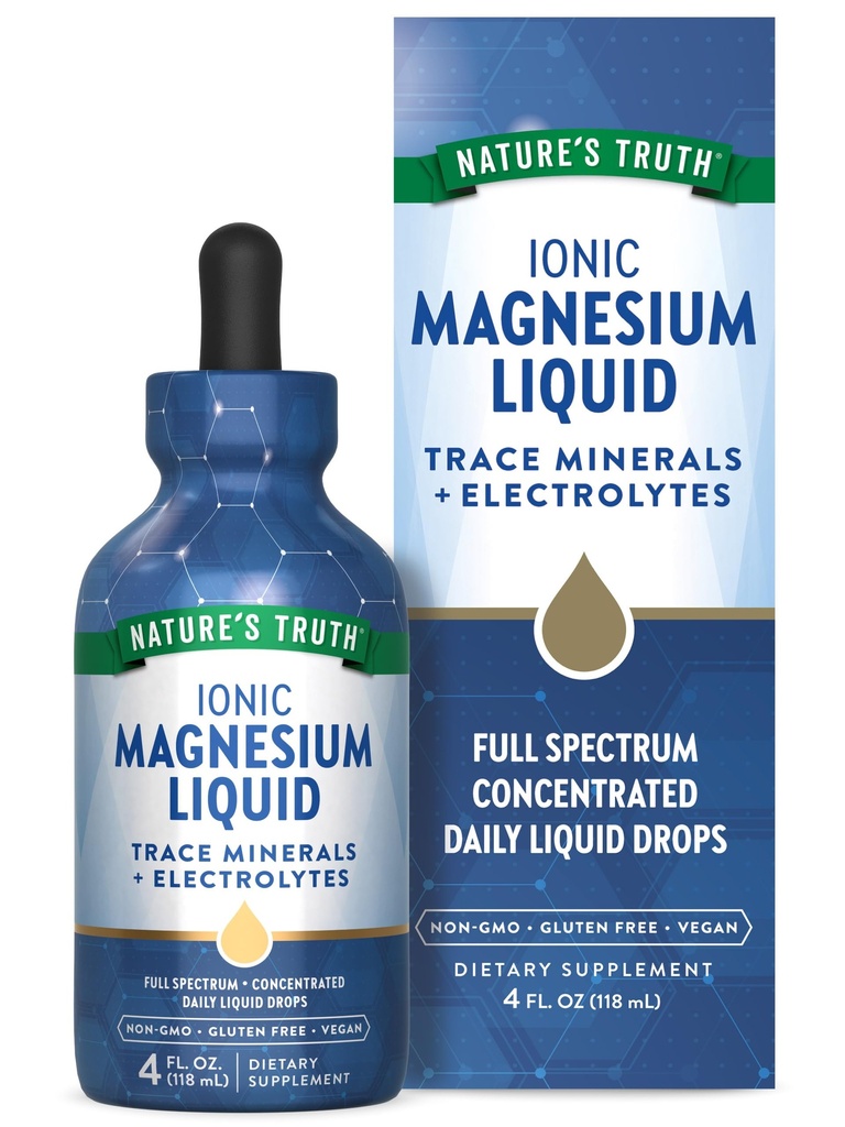 Gocce liquide di magnesio ionico della natura | 200mg | 4 once fluide | con elettroliti e minerali di trace | Vegan, Non OGM & Gluten