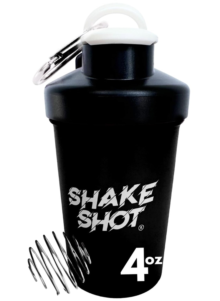 Nero - 4oz Mini Shaker Bottiglia per pre allenamento, Creatina, Piccoli Supplementi Scoop (Not for Protein) Clip & Shaker Ball