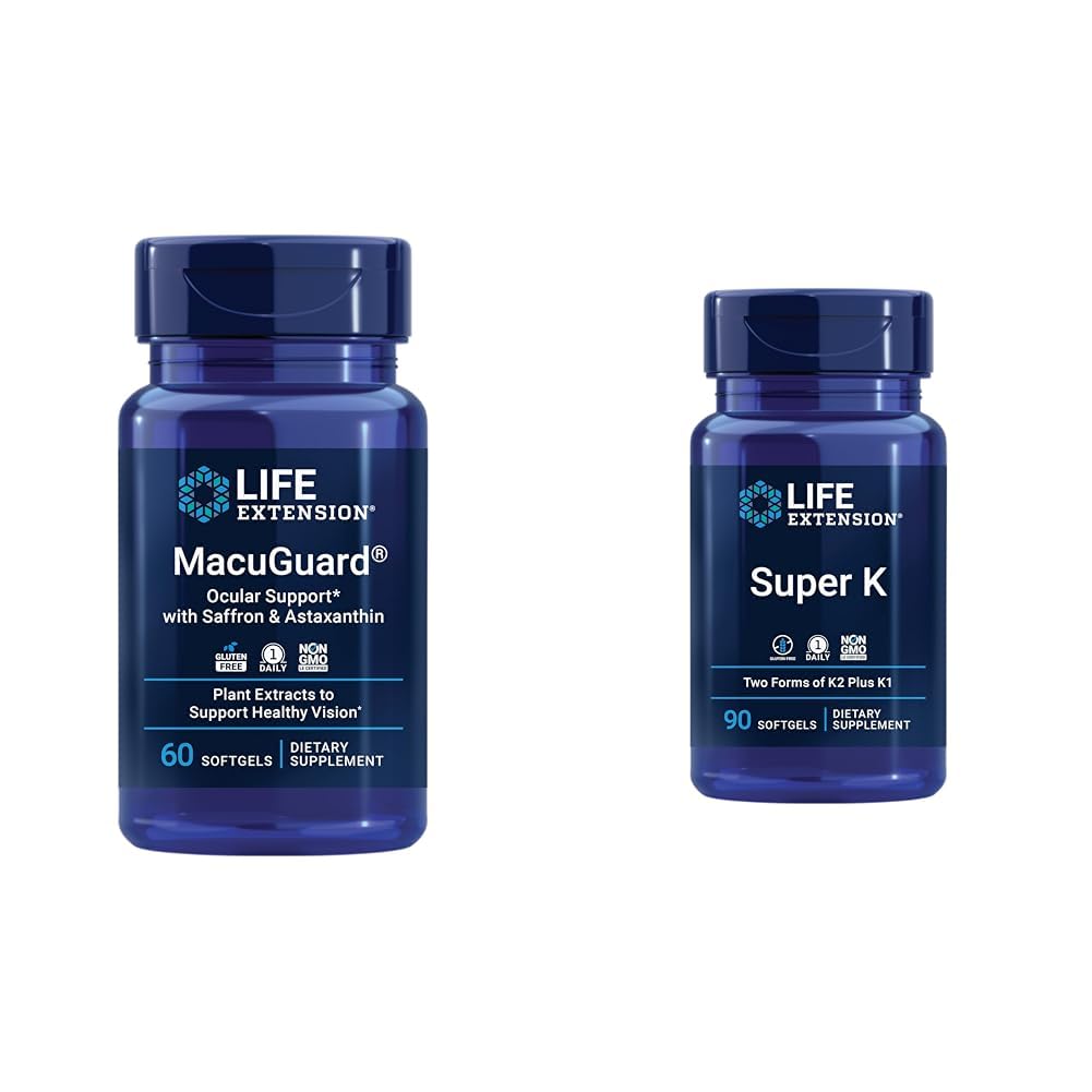 Integratore di salute dell'occhio di protezione della vita con Lutein, Meso-Zeaxanthin, Zafferano e Astaxantina - 60 conte e vitamina K eccellente K1 K2 MK-7 MK-4 Vitamina C - 90 Softgels