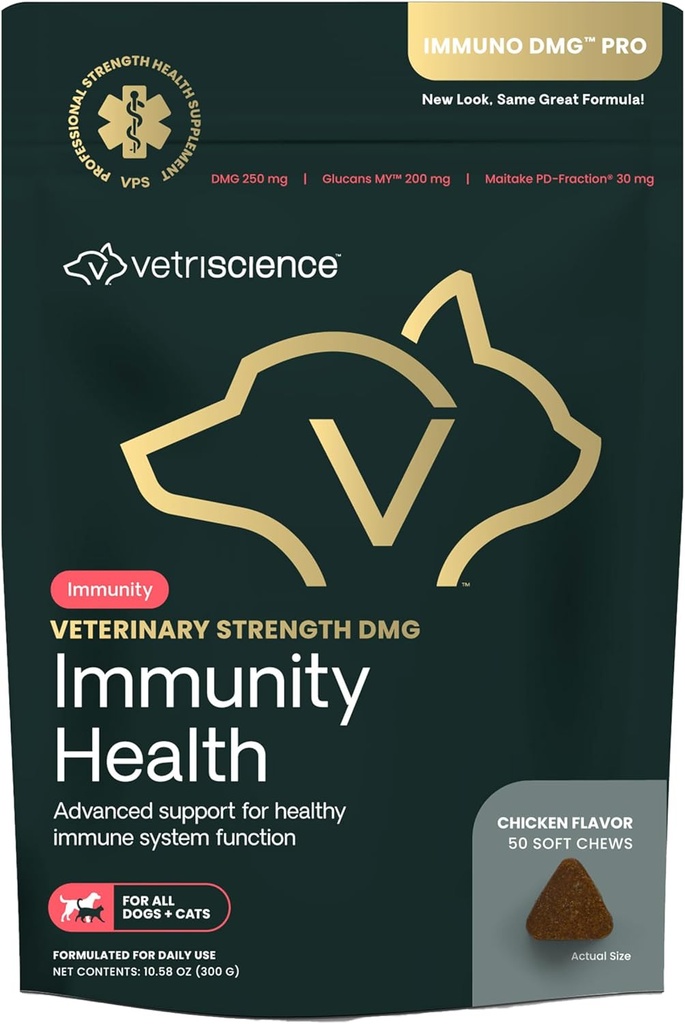 VETRISCIENCE Veterinary Strength DMG Immunity Health Chews - Immune System Support for Dogs & Cats - Liver Aid - Supporto antiossidante per animali - Pollo Flavor - 50 Count