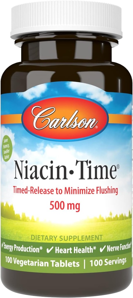 Carlson Niacin-Time 500 mg, Vitamina B-3, Time-Released, 100 compresse