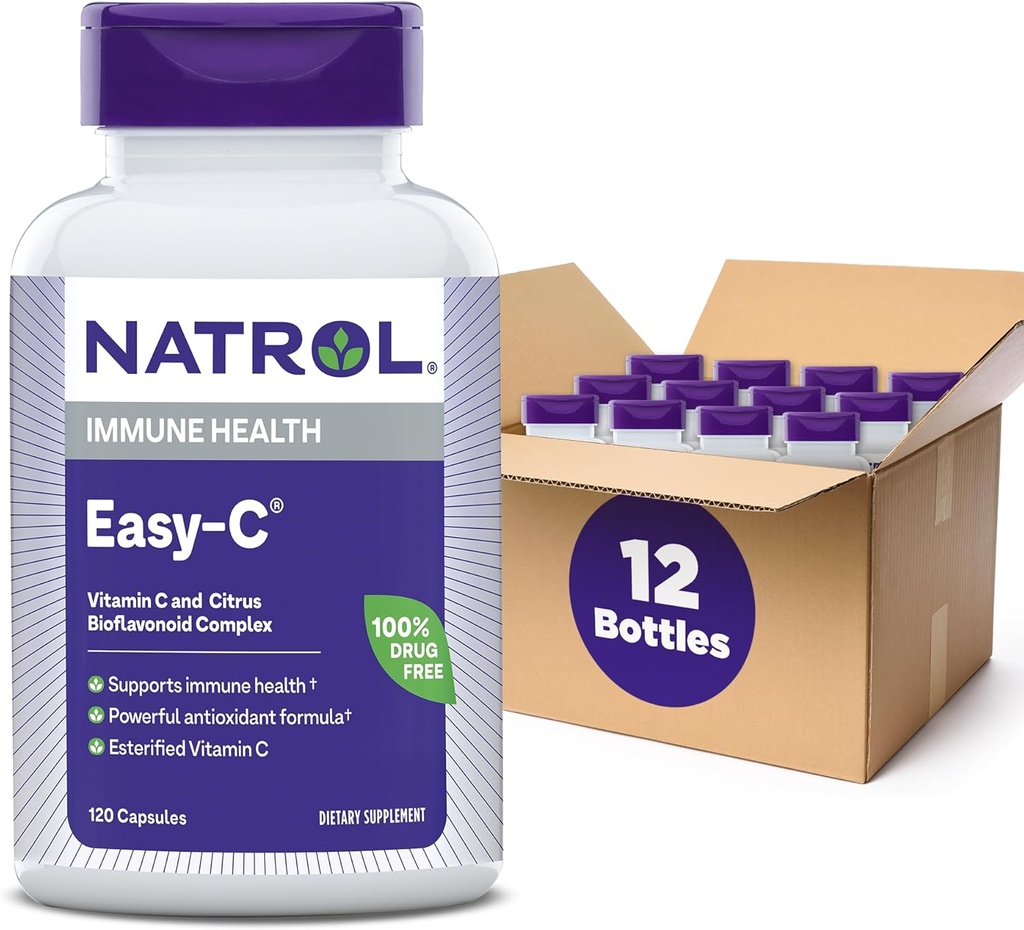 Natrol Easy-C Supporta la Salute Immune con Vitamina C e Bioflavonoidi, Bios Vegi Capsule, 500 mg, 120 Count (Pack of 12)