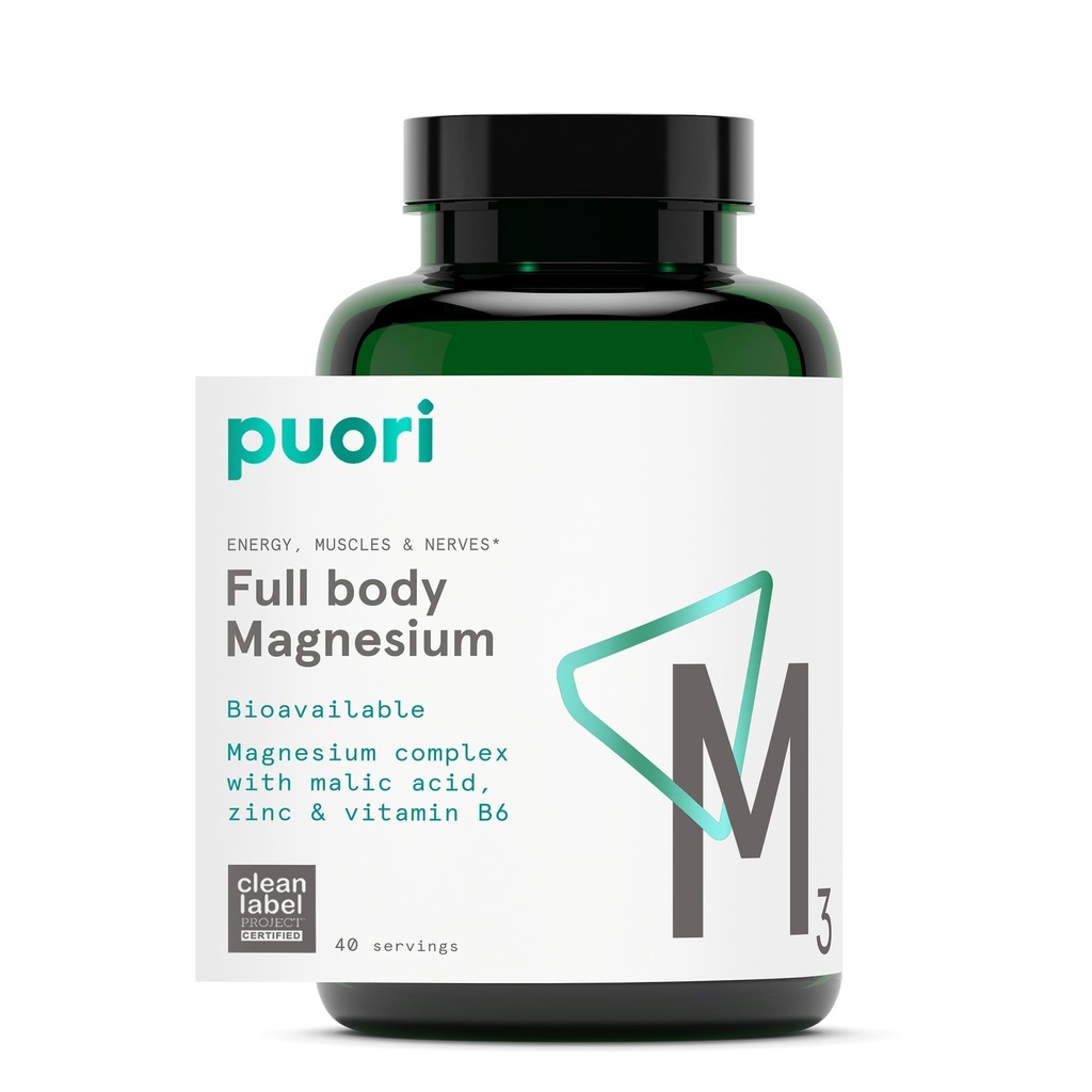 Supplemento complesso Puori Magnesio - Alto assorbimento Magnesio Taurinate & Gluconate, Zinco, Vitamina B6 & Acido Malico per il supporto del sonno, Immune & Bone Salute & Recupero del muscolo - 120 capsule vegane