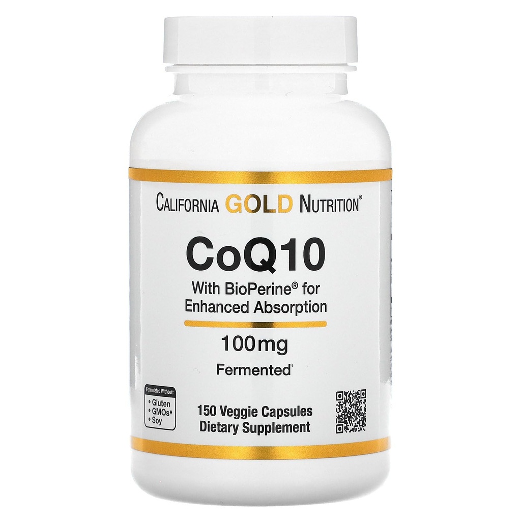 CoQ10 by California Gold Nutrition - USP-Verified, Fermented Coenzyme Q10 con BioPerine - Mitocondrial Support - Vegan Friendly - Gluten Free, Non-GMO - 100 mg - 150 capsule vegetali