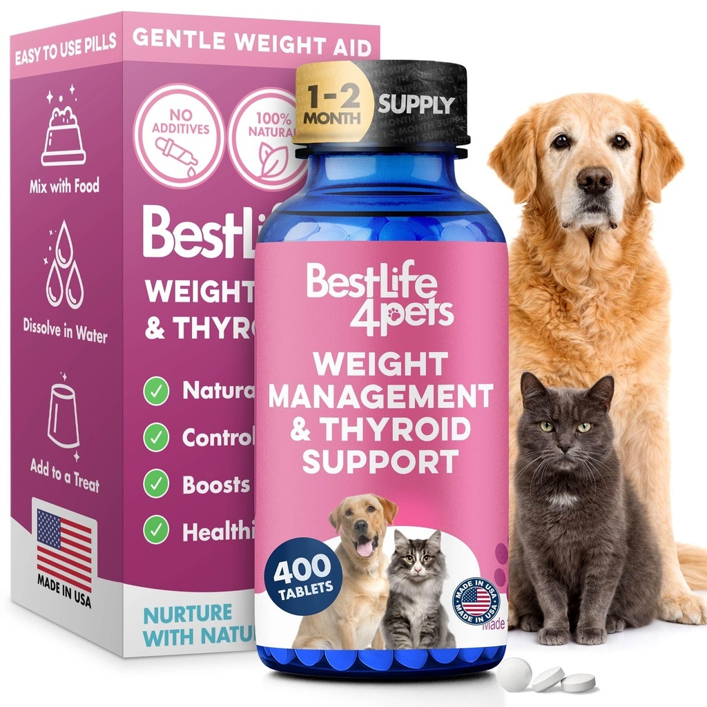 Supporto per cani e gatti, soluzione naturale per il controllo della fame, supporto Metabolismo, funzione tiroide ottimale, perdita di peso del cane e del gatto, 400 pillole inodore, senza gusto