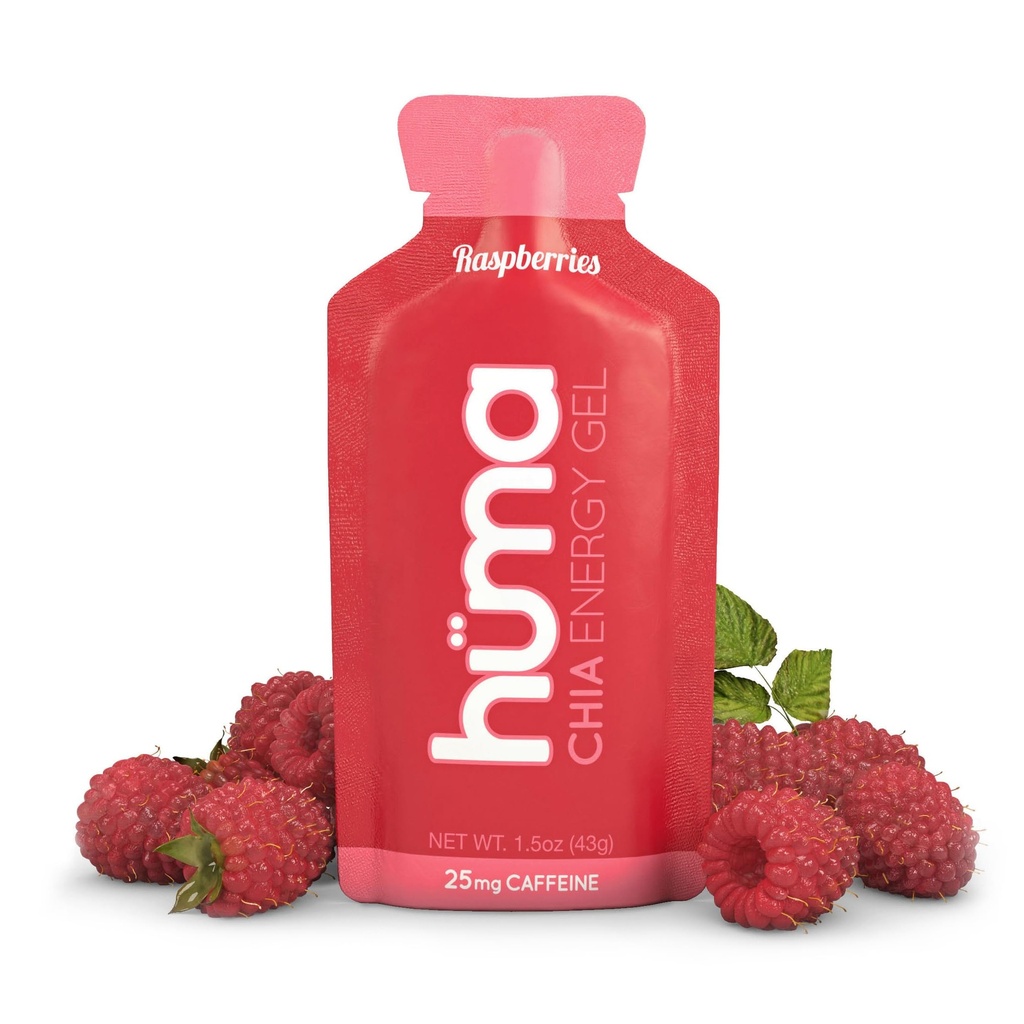 Gel di energia di Huma Chia, lamponi, 12 gel, 25 mg di caffeina per confezione - Nutrizione sportiva Premier per l'esercizio di resistenza