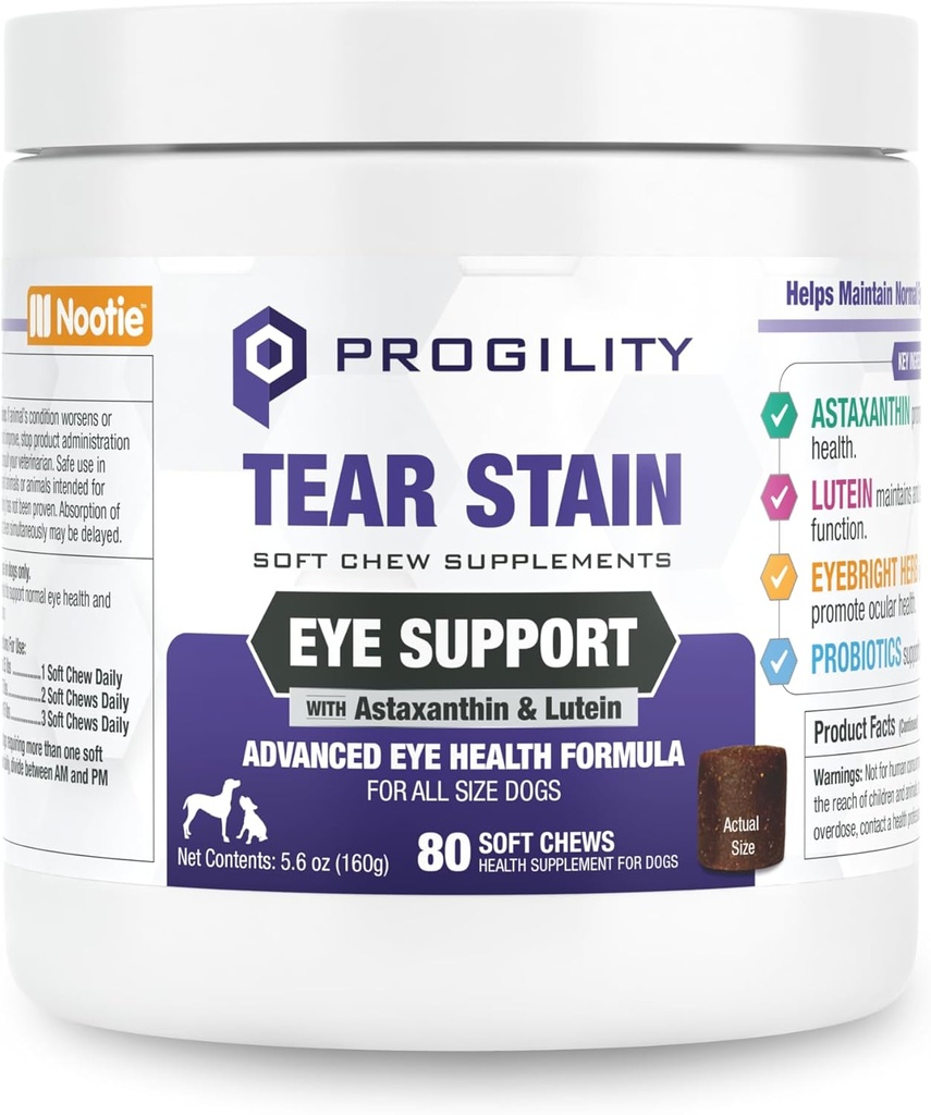 Nootie Progility Tear Stain Supplemento per Cani, Advanced Eye Health Formula, Aiuta a ridurre le macchie di Tear, 80 Chews, Venduto in oltre 5.000 Vet Clinics e Pet Stores in tutto il mondo