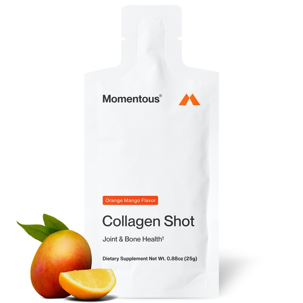 Momentous Collagen Shot Supplement - Collage bovino idrolizzato & Vitamina C per aiutare il supporto Joint, Bone, & Connective Tissue Health - NSF Certificato per lo sport - Mango Orange - 25g/Serving - 15 Serve