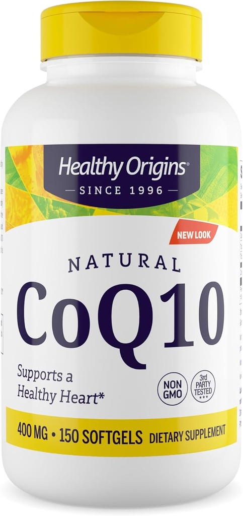 Healthy Origins® CoQ10 400 mg – Natural Trans-Isomer Ubiquinone – lievito fermentato, supporta la salute del cuore e l'energia cellulare – Non-GMO 150 Softgels