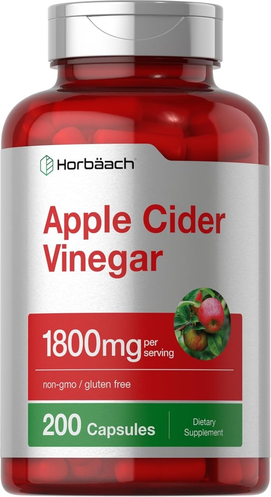 Horbäach Apple Cider Vinegar Capsule | 1800mg | 200 Pills | Non-GMO, Gluten Free Supplement
