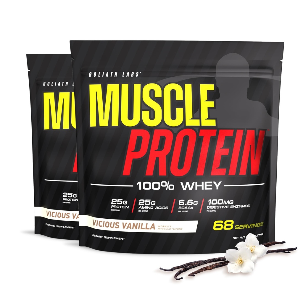 COLOSSAL LABS Muscle Whey Protein polvere di proteine aromatizzata, 25.000 mg di aminoacidi/Serving, filtrata a freddo (Packaging May Vary) (10 Pound (Pack of 2), Vanilla)