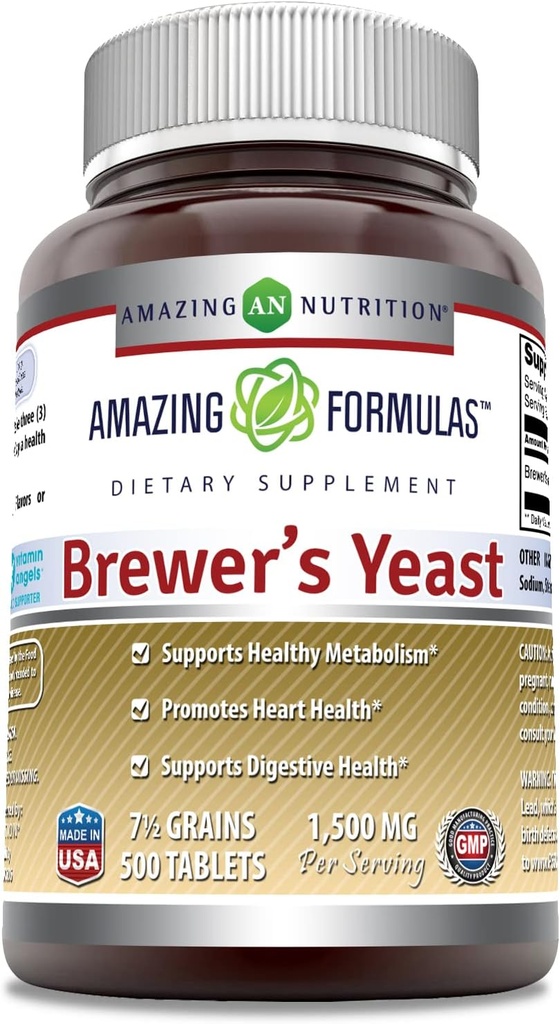 Stupefacente Formulas Brewers Yeast 1500mg Per Serving 500 compresse Supplemento | Non-GMO | Gluten Free | Made in USA