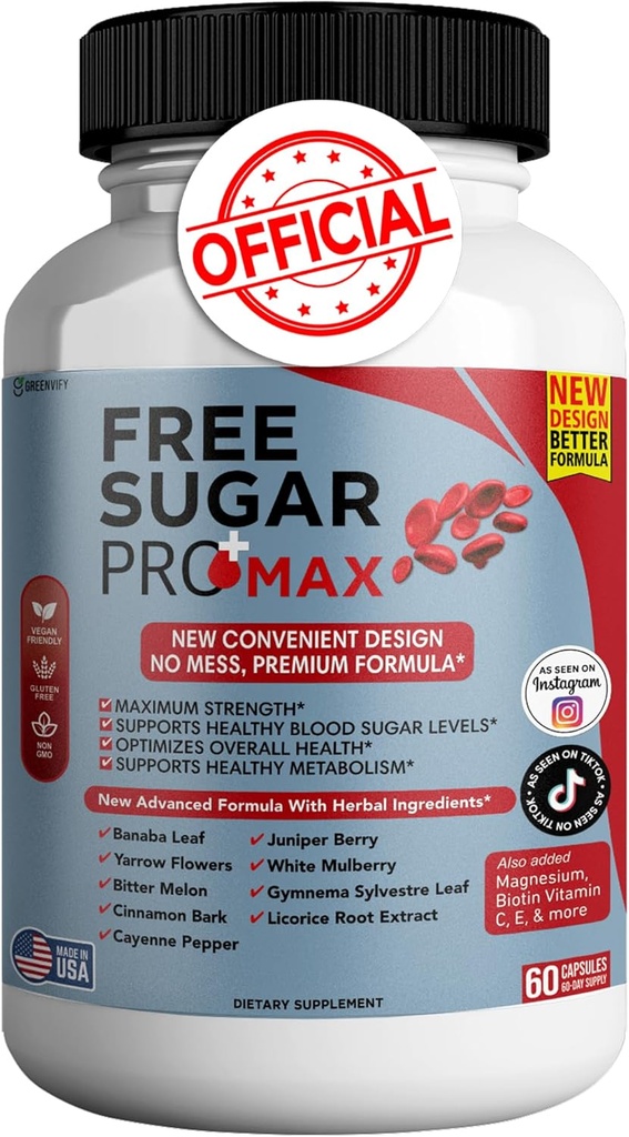 Free Sugar Pro Max Formula naturale per mantenere livelli sani, massima resistenza Formula giornaliera, Blood Sugar Health Recensioni (1 pacchetto - 60 capsule)
