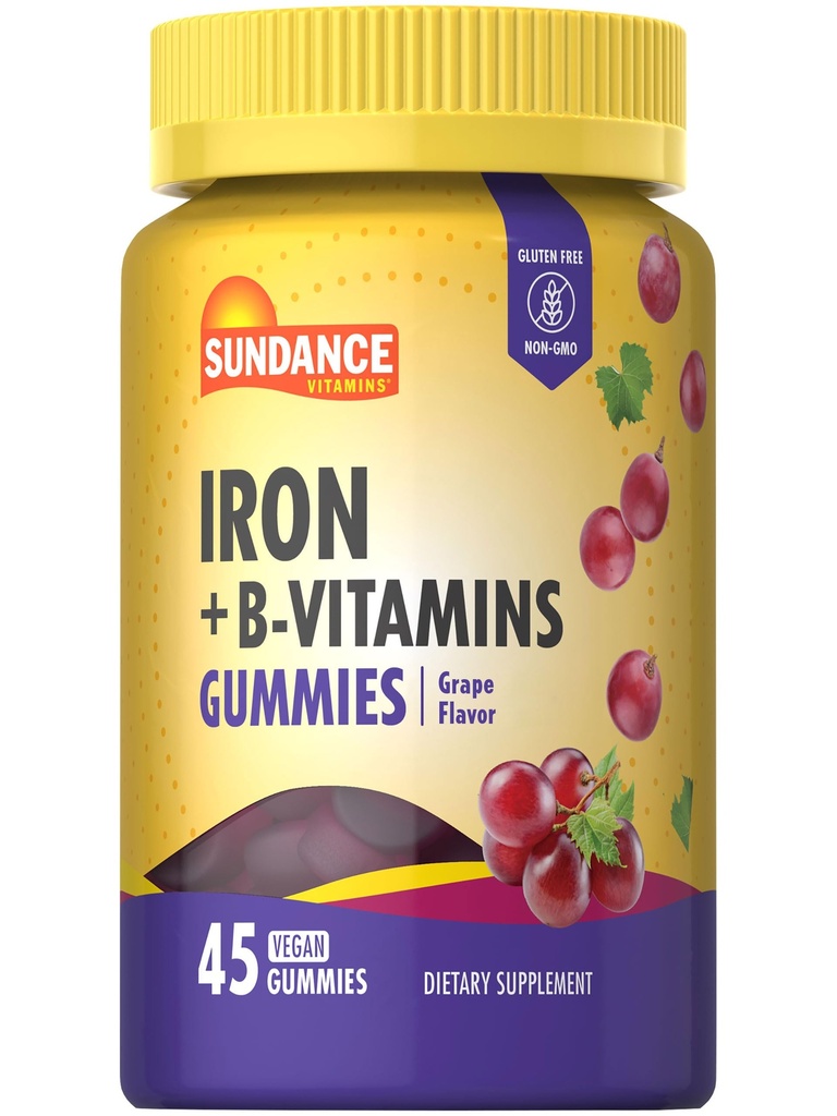 Sundance Iron Gummies | Plus B-Vitamins | 45 Vegan Gummies | Grape Flavor | Vegan, Non OGM e Gluten Free Supplement