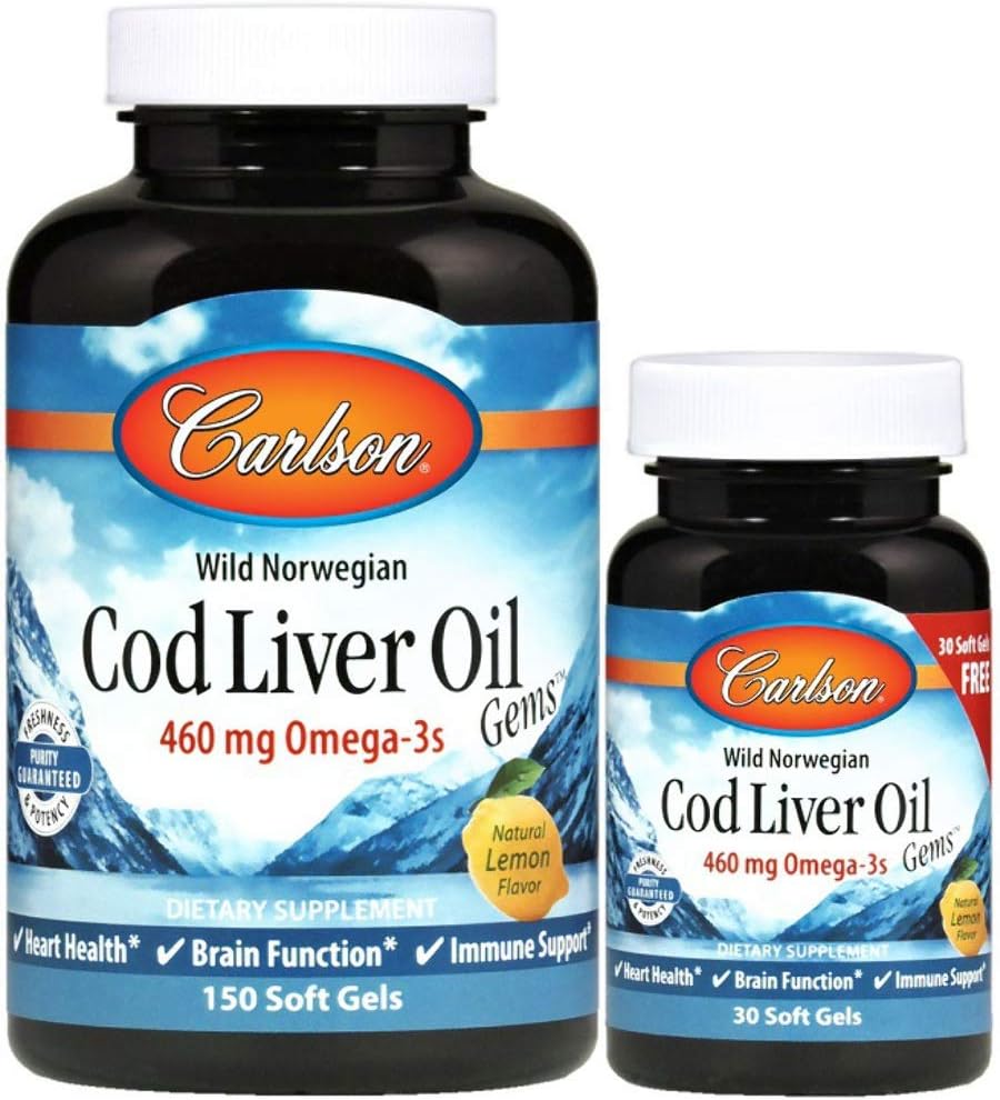 Carlson Laboratories Cod Liver Oil Gems - Limone leggero 1000 Milligrammi 150+30 Sgels