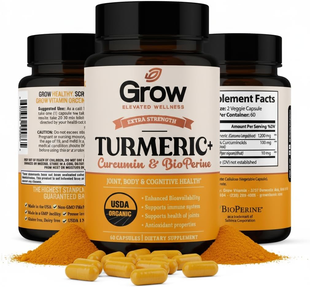 Crescere la vitamina Curcumin+ Ultra: Organic High-Potency Blend | Formula erboristica di massima resistenza con 95% Curcuminoids | USDA Certified | Alimentazione di 30 giorni