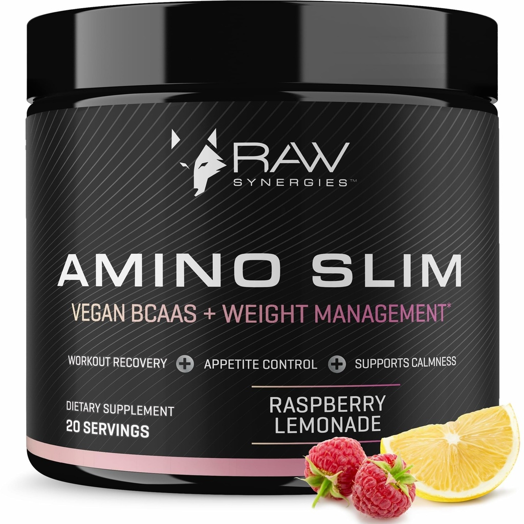 Sinergie RAW Amino Slim - Integratore di stile di vita attivo per il supporto Metabolic & Mindful Eating - Supporto muscolare & Energy - Sugar-Free & Vegan - Lemonade lampone - 20 Serve