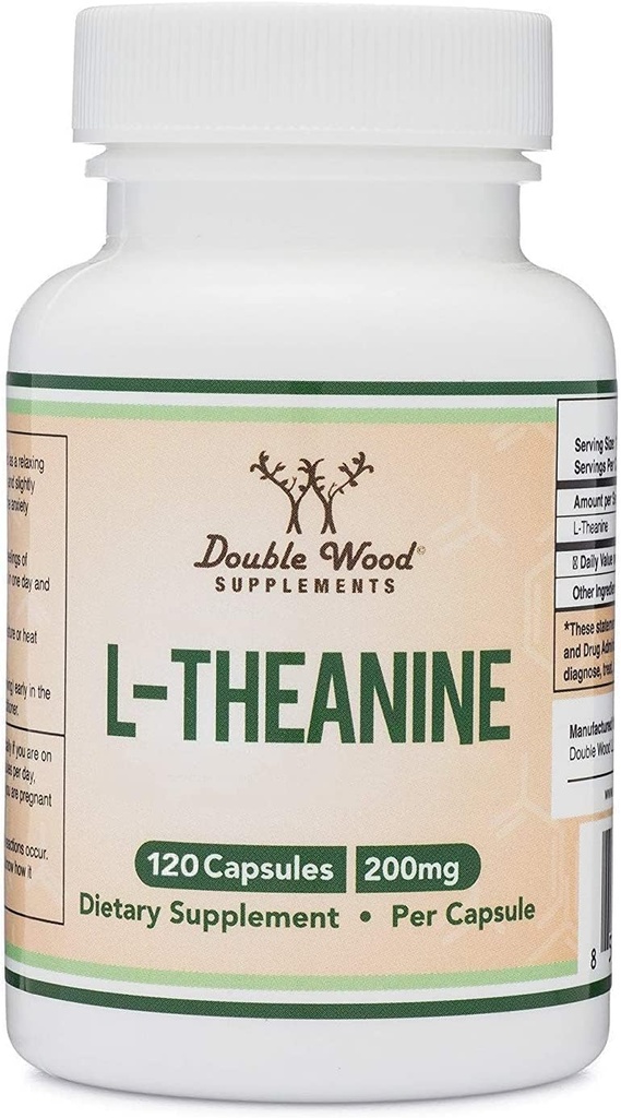 L-teanina 200mg doppia resistenza - Supporta la risposta e il relax del sonno della salute - 120 capsule (Third Party Tested, Gluten Free, Vegan) di Double Wood