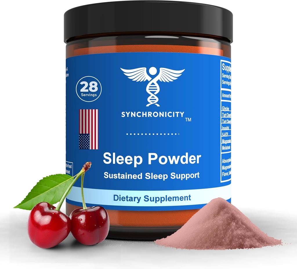 Polvere di magnesio per il sonno, Ciliegie di Tart, 1mg Melatonin & Glycine Natural Ingredient Bedtime Aid Supplement. Relax, Stress Relief Sleep Drink Mix Powder Relief Aid. Blend unico di Yale DRS