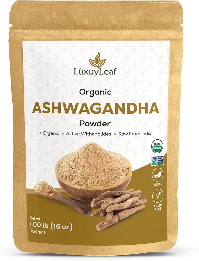 Polvere vegetale di radice di Ashwagandha di LuxuyLeaf, non OGM & Vegan-Friendly (polvere di Ashwagandha)