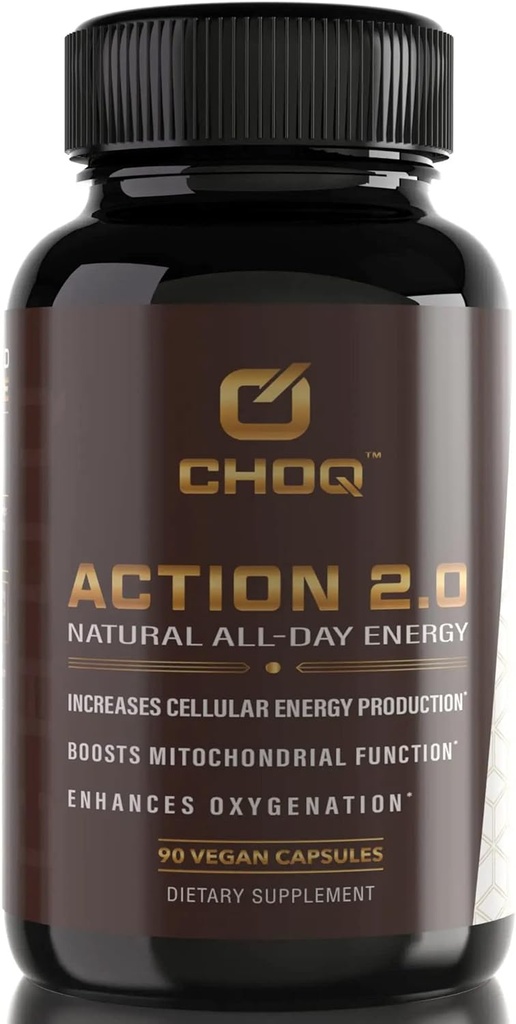 CHOQ Action 2.0 Energy & Circulation Support - Rhodiola Rosea, Beetroot & B12 Supplement - Nitric Oxide Booster for Men & Women - Focus & Recovery - 90 Capsule