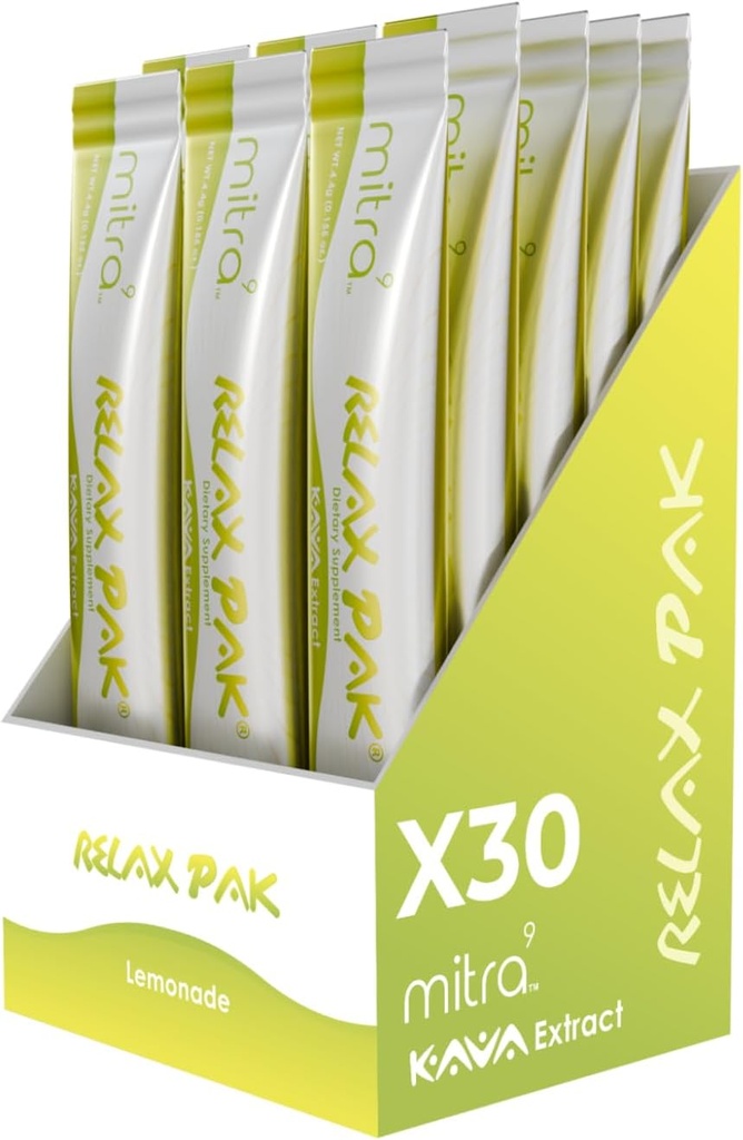 Mitra9 Kava Powder RelaxPak - Lemonade Kava Extract Powder Packets | Mood Enhancer | Plant Based | Promuove Natural Calm & Clarity | Easy Open Single-Serving Stick (30)