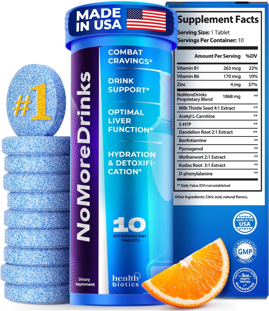 NoMoreDrinks Anti Alcohol Craving Supplemento | Liver Detox & Combat Cravings | Energy Support Alcohol Sostituzione Bevanda | Organic Milk Thistle Supplement & Dandelion Root & 5HTP | (10) Pillole di energia